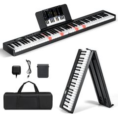 Costway Tastiera elettrica pieghevole con 88 tasti semi pesati, Pianoforte digitale con supporto USB e MIDI Nero