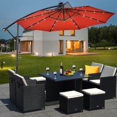 Costway Ombrellone LED 3 m per giardino cortile piscina veranda, Ombrellone in poliestere con luci, Bordeaux