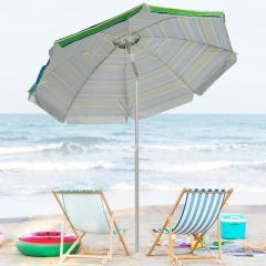 Costway Ombrellone da spiaggia con ancora per sabbia e l’inclinazione regolabile, Ombrellone per esterno Blu e Verde
