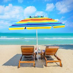 Costway Ombrellone 2,2m da spiaggia con protezione solare UPF50+ parasole inclinato, Ombrellone portatile da esterno Colorato