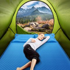 Costway Materasso da campeggio auto gonfiante, Materasso comodo per dormire con cuscini, Blu