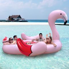 Costway Fenicottero gonfiabile galleggiante per 6 persone con compressore, Isola galleggiante con alette laterali Rosa
