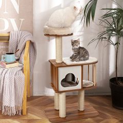 Costway Albero tiragraffi per gatti, Torre di legno con piattaforma tiragraffi e cuscini lavabili