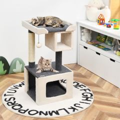 Costway Albero per gatti con tiragraffi e pallina felpata, Centro attività interno per gattini per giocare Beige e grigio