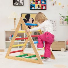 Costway Scala triangolare di legno da arrampicata per bambini 3-7 anni, Scala triangolare educativa per camera Colorato