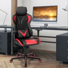 Costway Sedia ergonomica da gaming con altezza regolabile e supporto, Sedia per computer girevole a 360° Rosso e nero