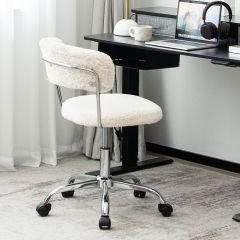 Costway Sedia girevole da ufficio per la casa, Sedia con schienale in finta pelliccia sedile regolabile in altezza Bianco