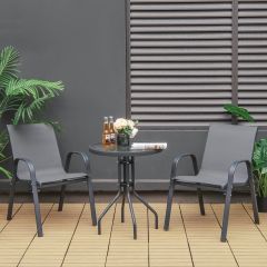 Costway Set di mobili da 3 pezzi con tessuto traspirante per cortile, Set da conversazione per patio con tavolino Grigio