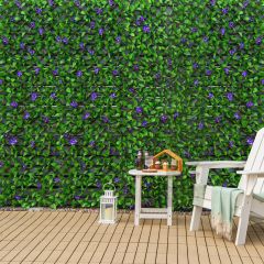 Costway Panello artificiale espandibile per privacy per balcone cortile casa, Siepe artificiale con piccoli fiori Viola