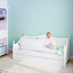 Costway Sponda per il letto per bambini, Sponda con altezza regolabile tessuto a rete cintura di sicurezza Bianco 150cm