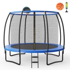 Costway Tappeto elastico con anello da basket rete cuscinetto di sicurezza scaletta con 2 gradini, Trampolino da 333cm