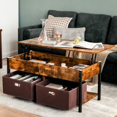 Costway Tavolino da cafè con superficie sollevabile, Tavolino multifunzionale con 2 cassetti pieghevoli Marrone rustico
