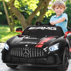 Costway Macchina cavalcabile 12 V per bambini con telecomando e luci LED, Mercedes Benz AMG GT4 elettrica Nero