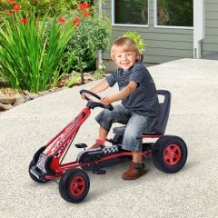 Costway Go Kart per bambini a pedali regolabile Go kart con sedile in PP 91x59x61cm Rosso