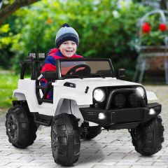 Costway Jeep elettrica cavalcabile per bambini con telecomando, SUV cavalcabile 12 V con luci LED Bianco