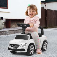 Costway Macchinina giocattolo per bambini, Mercedes Benz con clacson musica scompartimento sotto il sedile, Bianco