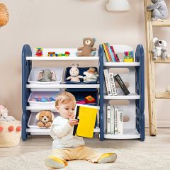 Costway Organizer per giocattoli con scatole per bambini, Scaffale multilivello in plastica con libreria Blu