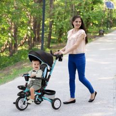 Costway Triciclo per bambini 12-50 mesi, Passeggino triciclo 6 in 1 con tettuccio regolabile e rimovibile, Blu