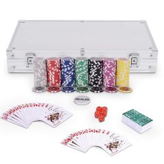 Costway Set da Poker Chips Casino Game con dadi da gioco 300 pz in custodia in alluminio Argento