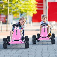 Costway Go kart a pedali cavalcabile per bambini con sedile regolabile, Giocattolo a pedali con ruote in gomma EVA Rosa