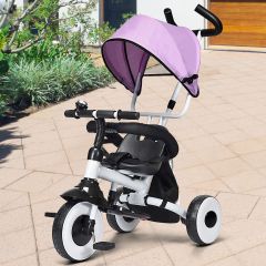 Costway Triciclo 4 in 1 pieghevole per bambini con parasole regolabile, Passeggino con tre ruote per bimbi 1-5 anni 102x50x91cm Rosa