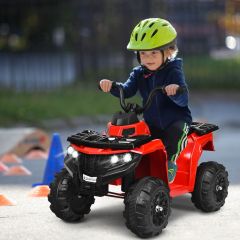 Costway Quad ATV cavalcabile con fari e musica per bambini, Giocattolo elettrico con batteria 6 V e AUX Rosso