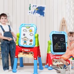 Costway Cavalletto artistico regolabile e girevole per bambini con lavagna nera e bianca, Set portatile per disegnare Blu