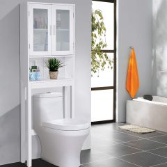 Scaffale sopra il WC con 3 scomparti Scaffale per bagno in MDF Lavanderia salvaspazio 170x57,5x19cm Bianco