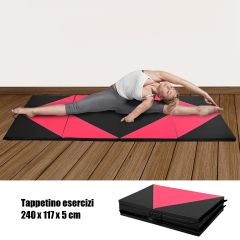 Tappetino per fitness con pannello pieghevole Tappetino yoga o pilates, 240x117x5cm Rosso e nero