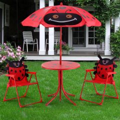 Set tavolo con ombrellone e 2 sedie per bambini da giardino pieghevole Rosso