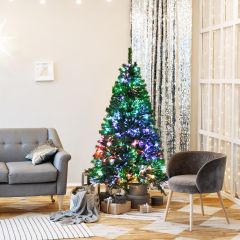 Costway Albero di Natale artificiale in fibra ottica, Albero in abete con supporto in metallo 449 punte di ramo 150cm
