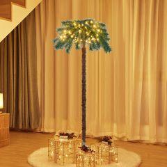 Costway Albero di Natale artificiale con 150 luci bianche calde, Palma tropicale illuminato con supporto in metallo
