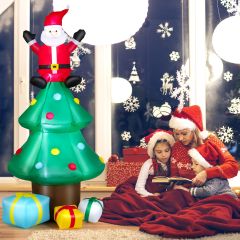Costway Albero di Natale con Babbo Natale scatole regalo, Albero gonfiabile con luci LED luminose soffiatore d'aria