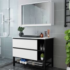 Costway Armadio del bagno montato al muro con doppio specchio, Armadio multiuso per bagno e medicinali 55x14x45cm Bianco