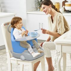 Costway Rialzo sedia 6 in 1 in PU ergonomico e comodo, Set tavolo e sedia convertibile per bambini, Blu