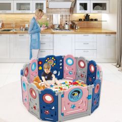 Costway Box multifunzionale con 14 pannelli e giocattoli educativi per bambini, Recinto portatile Blu e rosa