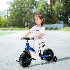 Costway Bici equilibrio 4 in 1 per bambini, Triciclo con rotelle guida limitata manubrio regolabile sedile in PU Blu