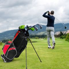 Costway Borsa da golf con divisori tasche con cerniera incluse borsa termica portaombrelli, Sacca per mazze da golf Rosso