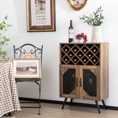Costway Cantinetta vino industriale con portabottiglie rimovibile, Credenza da cucina con 2 ante in rete Marrone rustico