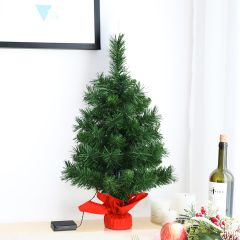 Costway Mini albero di Natale 60cm per scrivania con luci LED, Abete natalizio con base di cemento con borsa di tessuto