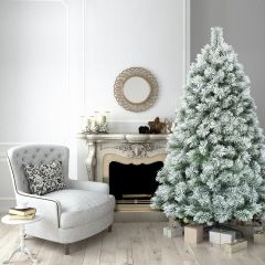 Costway Albero di Natale artificiale innevato 180cm con cerniere e base di metallo, Albero di Natale con aghi di pino floccati