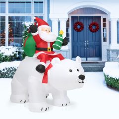 Costway Babbo Natale su orso polare con testa girevole gonfiabile 200 cm, Decorazione natalizia con poliestere impermeabile e luci LED