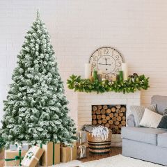 Costway Abete artificiale innevato con aghi in PVC di alta qualità, Albero di Natale 180cm con solida base di metallo