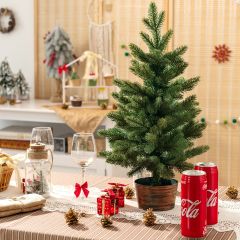 Costway Albero di Natale artificiale 60 cm per scrivania con 50 rami, Albero di Natale verde non illuminato con vaso