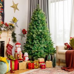 Costway Albero di Natale artificiale 180cm con cerniera e 787 rami in PE e PVC, Albero di Natale non illuminato con base
