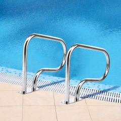 Costway Corrimano per piscina in acciaio inox con piastra di base, Corrimano ideale per spa stadio Argento