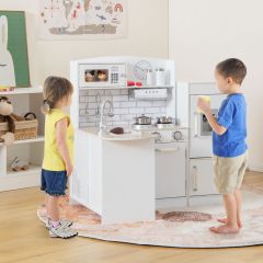 Cucina ad angolo gioco per bambini con lavello fornelli cappa frigorifero, Cucinetta educativo in legno Bianco