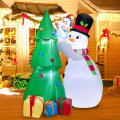 Costway Decorazione gonfiabile di Natale con luce incorporata, Albero invernale con pupazzo di neve scatole regalo