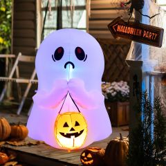 Costway Fantasma gonfiabile di Halloween tiene la zucca, Decorazione di Halloween con luci a LED picchetti a terra corde