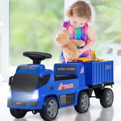 Costway Furgone cavalcabile con container per bambini, Veicolo giocattolo con volante fari anteriori sedile ampio Blu